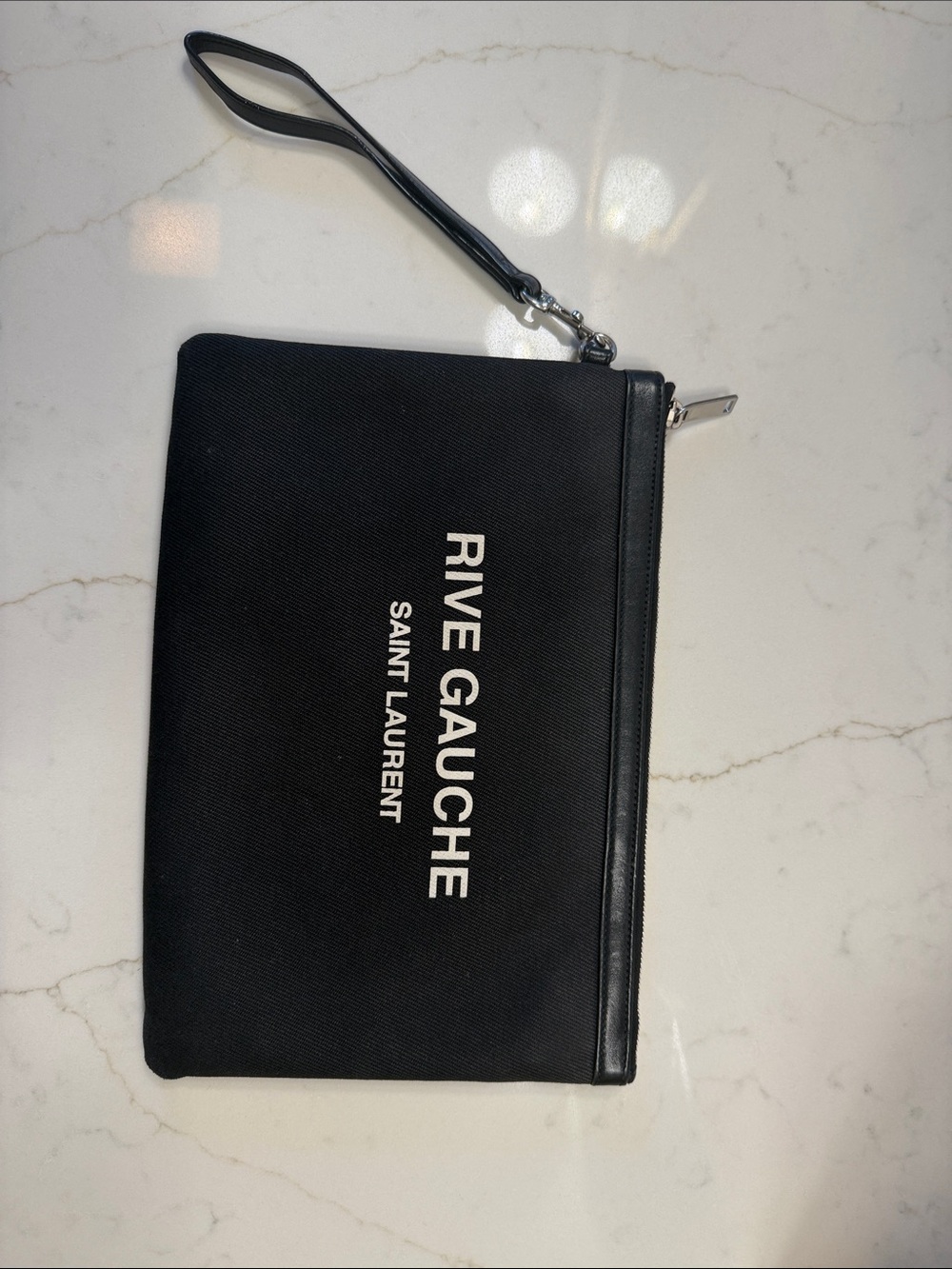 Saint Laurent Black Rive Gauche Wristlet Pouch